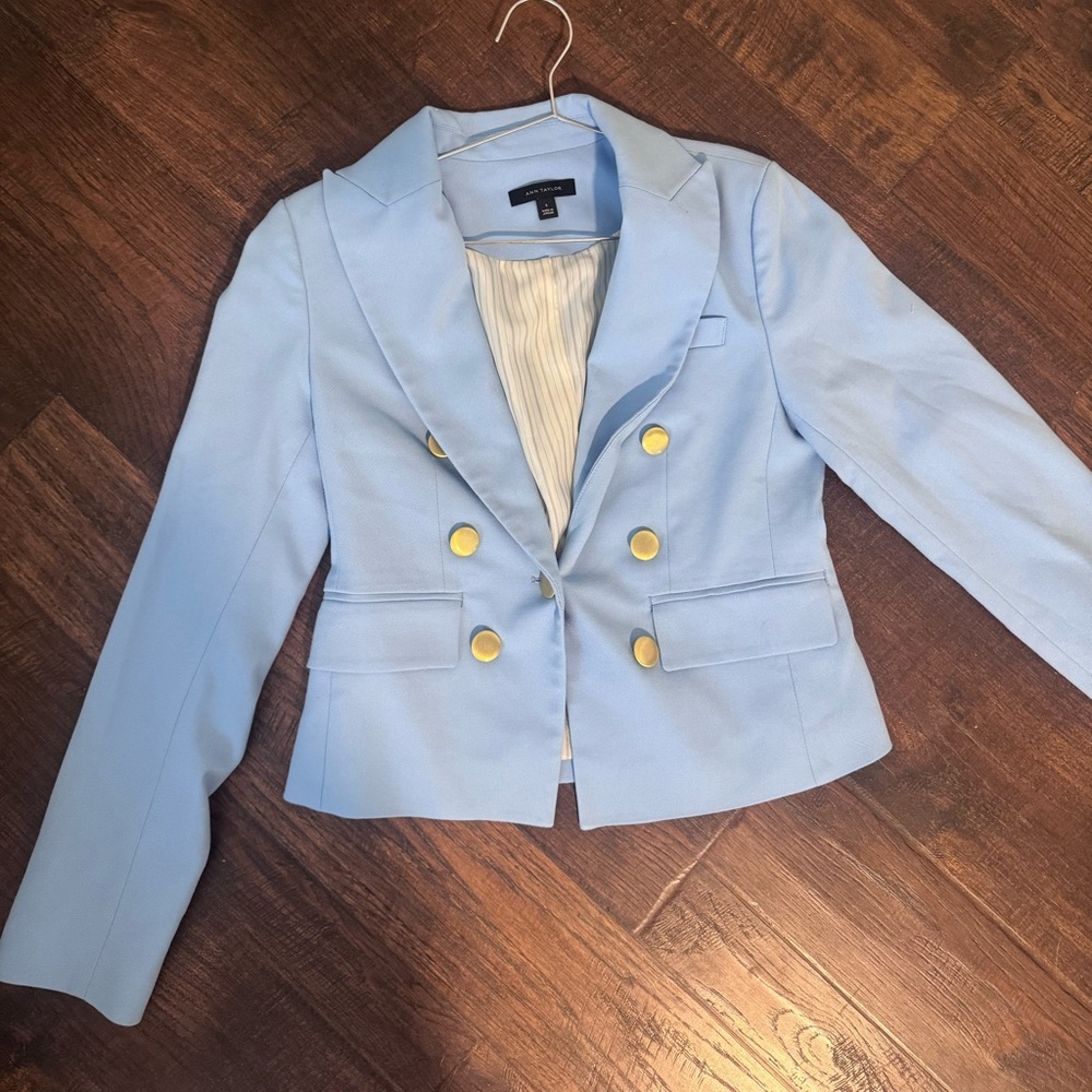 Ann Taylor Blue and Gold Blazer Structured Suit Jacket